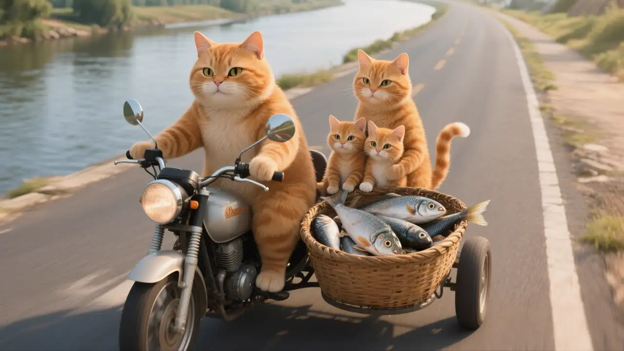 The cat family fished by the river and went home to cook garlic-flavored fish.#cat #cooking